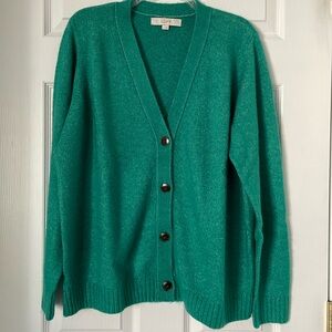 Loft Bright Green Heather V Neck Cardigan